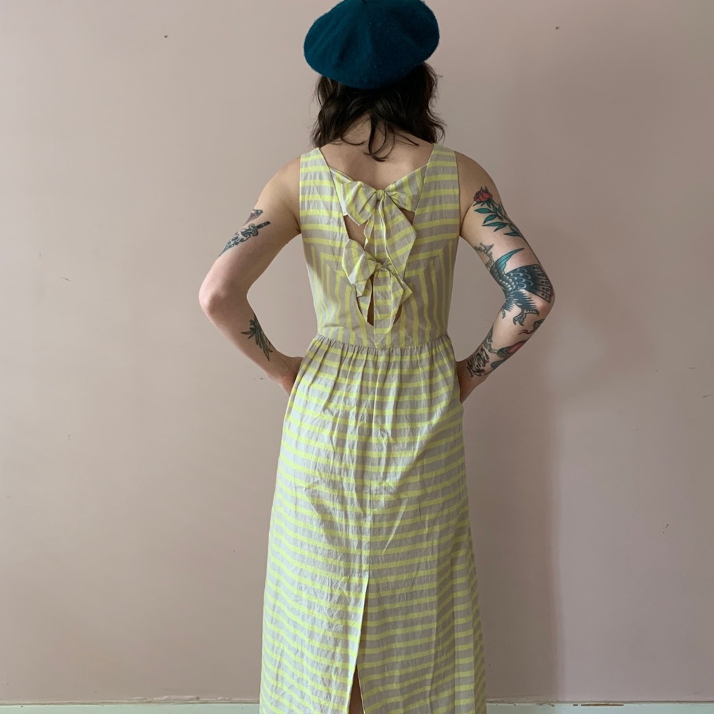 Yellow & Tan Midi Linen Dress - Picture 2 of 5
